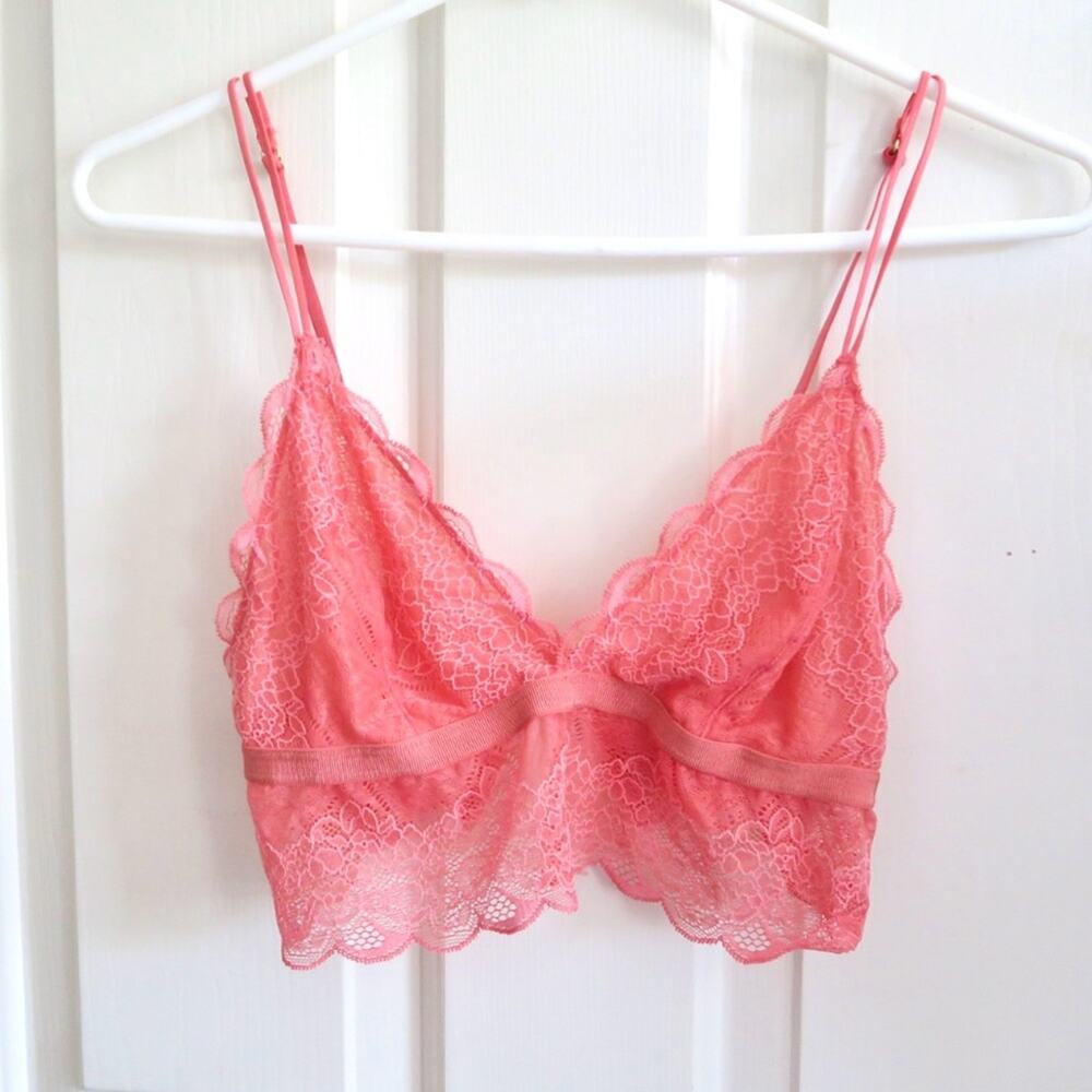 Madewell Lace Triangle Bralette Pink Lightly Lined Size Large